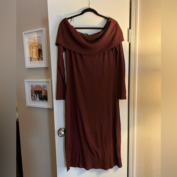 LOFT Dresses & Skirts - Loft Brown Off-shoulder Ribbed Dress